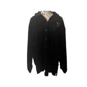 Disney World Black Velvet Mickey Mouse Button Down Shirt Vintage WOMENS Sz M